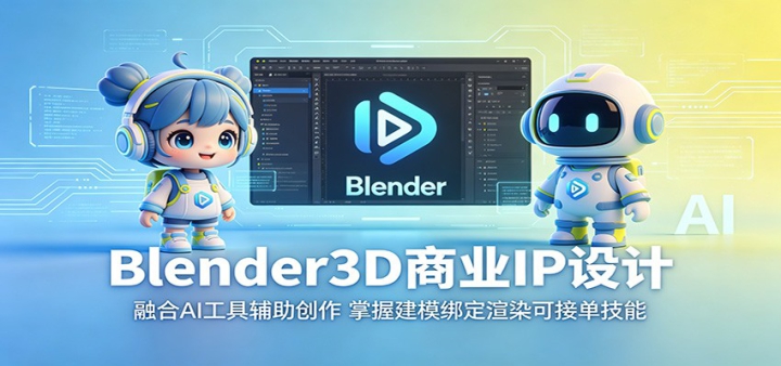Blender3D��ҵIP��ƣ��ں�AI���߸������������ս�ģ����Ⱦ�ɽӵ�����